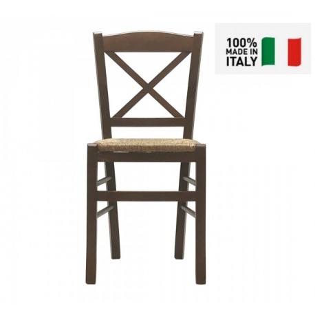 SEDIA CLASSICA MODELLO CROCE IN LEGNO MASSELLO FINITURA NOCE BASSANO FONDELLO IN PAGLIA