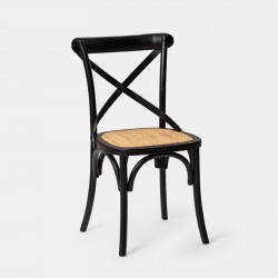 SEDIA MODELLO THONET IN LEGNO MASSELLO DI FRASSINO LACCATO NERO CON  FONDELLO IN FIBRA DI RATTAN INTRECCIATO
