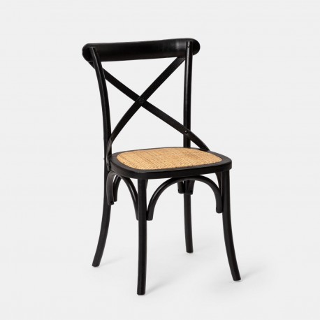 SEDIA MODELLO THONET IN LEGNO MASSELLO DI FRASSINO LACCATO NERO CON  FONDELLO IN FIBRA DI RATTAN INTRECCIATO