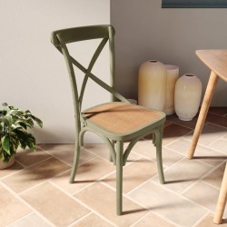 SEDIA MODELLO THONET IN LEGNO MASSELLO DI FRASSINO LACCATO VERDE ANTICO CON  FONDELLO IN FIBRA DI RATTAN INTRECCIATO