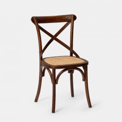 SEDIA MODELLO THONET IN LEGNO MASSELLO DI FRASSINO LACCATO NOCE CON  FONDELLO IN FIBRA DI RATTAN INTRECCIATO