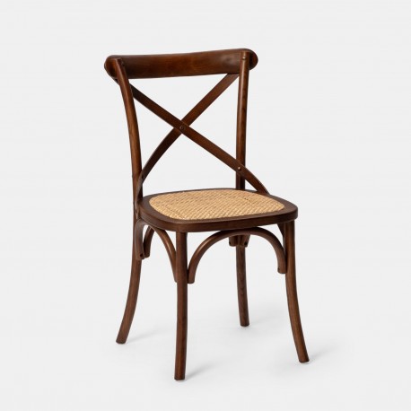 SEDIA MODELLO THONET IN LEGNO MASSELLO DI FRASSINO LACCATO NOCE CON  FONDELLO IN FIBRA DI RATTAN INTRECCIATO