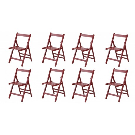 SET 8 SEDIE MODELLO ZETA PIEGHEVOLE IN LEGNO MASSELLO DI FAGGIO LACCATO ROSSO GRANATO