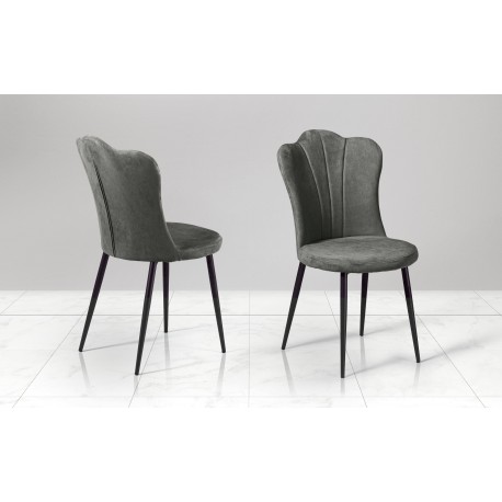 SEDIA MODELLO VENEZIA  IN TESSUTO MICROFIBRA EFFETTO VELLUTO GRIGIO SCURO CON STRUTTURA IN METALLO GALVANIZZATO NERO