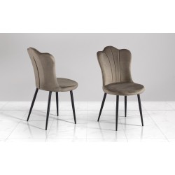 SEDIA MODELLO VENEZIA  IN TESSUTO MICROFIBRA EFFETTO VELLUTO TERRA CHIARO CON STRUTTURA IN METALLO GALVANIZZATO NERO