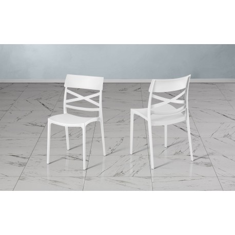 SEDIA FALKLAND BIANCO IN TECNOPOLIMERO IN FIBRA DI VETRO IMPILABILE PER USO INTERNO ED ESTERNO 100% MADE IN ITALY