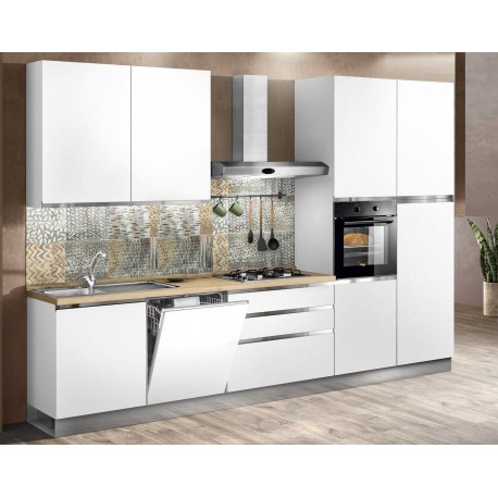 CUCINA COMPONIBILE MODELLO MARYSEL BIANCO OPACO CON MANIGLIE A GOLA COMPLETA DI LAVASTOVIGLIE DA 60 INCASSO  VERSIONE DX
