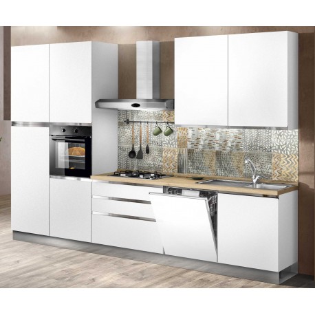CUCINA COMPONIBILE MODELLO MARYSEL BIANCO OPACO CON MANIGLIE A GOLA COMPLETA DI LAVASTOVIGLIE DA 60 INCASSO  VERSIONE SX