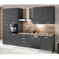 CUCINA MODELLO SIRIO FINITURA NERO LAVA OPACO MANIGLIE INOX INCLUSA LAVASTOVIGLIE DA 60 INCASSO VERSIONE CON FRIGO A  SINISTRA
