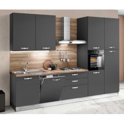 CUCINA MODELLO SIRIO FINITURA NERO LAVA OPACO MANIGLIE INOX INCLUSA LAVASTOVIGLIE DA 60 INCASSO VERSIONE CON FRIGO A DESTRA