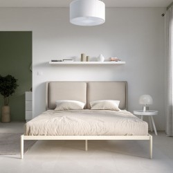 LETTO MATRIMONIALE MODELLO LOUVRE TESTIERA IMBOTTITA IN TESSUTO BEIGE STRUTTURA IN ACCIAIO GALVANIZZATO FINITURA BEIGE