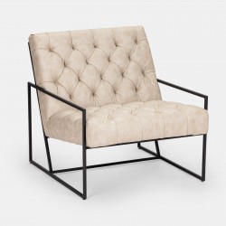 POLTRONA MODELLO CYLON IN SIMILPELLE BEIGE STRUTTURA E GAMBE IN ACCIAIO GALVANIZZATO NERO