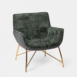 POLTRONA MODELLO KANDAKE  IN SIMILPELLE GRIGIO ACCOPPIATO CON TESSUTO CINIGLIA STRUTTURA E GAMBE IN ACCIAIO GALVANIZZATO  ORO