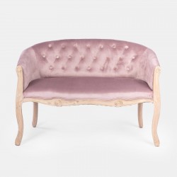 DIVANETTO  FRANCESE CAPITONNE'  BIPOSTO IN LEGNO MASSELLO DI BETULLA SEDUTA IMBOTTITA IN TESSUTO VELLUTO TRAPUNTATO ROSA ANTICO