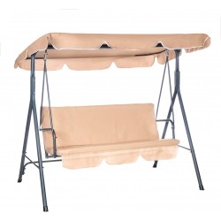 DONDOLO 3 POSTI MODELLO ORTIGIA COLORE BEIGE CON TETTO PARASOLE REGOLABILE STRUTTURA IN ACCIAIO TESSUTO IMPERMEABILE