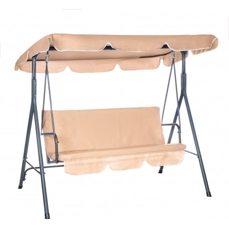 DONDOLO 3 POSTI MODELLO ORTIGIA COLORE BEIGE CON TETTO PARASOLE REGOLABILE STRUTTURA IN ACCIAIO TESSUTO IMPERMEABILE