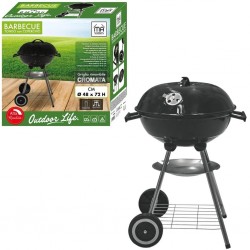 BARBECUE ROTONDO MODELLO OUTDOOR LIFE CON COPERCHIO-ALIMENTATO A CARBONE  CON GRIGLIE IN ACCIAIO CROMATO DIAMETRO 48 CM.