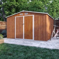 CASETTA DA GIARDINO IN ACCIAIO ZINCATO EFFETTO LEGNO  3,25x2,80xh2,20 m - 135kg - 9 metri quadri