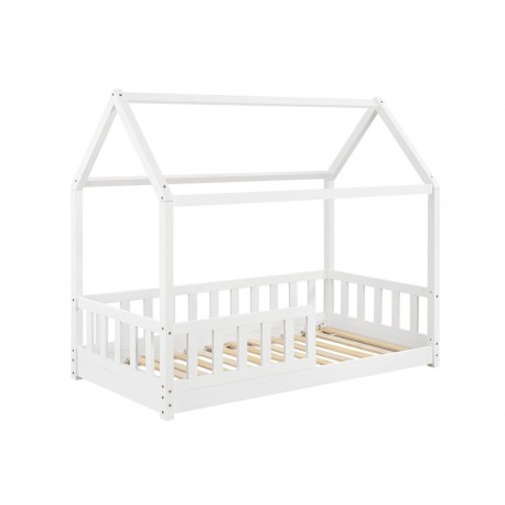 LETTINO  A CASETTA PER BAMBINI MODELLO MARLIN  LEGNO MASSELLO LACCATO BIANCO 80 X 160 COMPLETO DI MATERASSO ORTOPEDICO H. 10 C