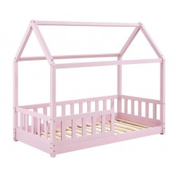 LETTINO CASETTA PER BAMBINI MODELLO MARLIN LEGNO MASSELLO LACCATO ROSA 80X160 COMPLETO DI MATERASSO ORTOPEDICO  H. 10 CM
