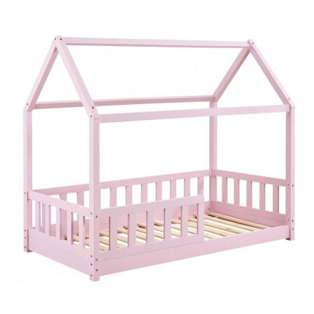 LETTINO CASETTA PER BAMBINI MODELLO MARLIN LEGNO MASSELLO LACCATO ROSA 80X160 COMPLETO DI MATERASSO ORTOPEDICO  H. 10 CM