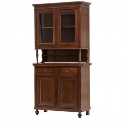 CREDENZA CLASSICA NAPOLETANA  IN LEGNO MASSELLO TINTO NOCE COMPOSTA DA ALZATA 2 ANTE VETRI  BASE 2 ANTE CHIUSE  2 CASSETTI