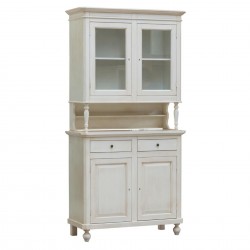 CREDENZA CLASSICA NAPOLETANA IN LEGNO MASSELLO LACCATO BIANCO DECAPEE'  ALZATA 2 ANTE VETRI  BASE 2 ANTE CHIUSE  2 CASSETTI