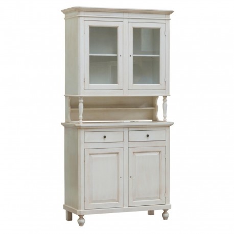 CREDENZA CLASSICA NAPOLETANA IN LEGNO MASSELLO LACCATO BIANCO DECAPEE'  ALZATA 2 ANTE VETRI  BASE 2 ANTE CHIUSE  2 CASSETTI