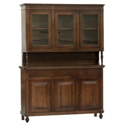 CREDENZA CLASSICA NAPOLETANA  IN LEGNO MASSELLO TINTO NOCE COMPOSTA DA ALZATA 3 ANTE VETRI  BASE 3 ANTE CHIUSE  E 3 CASSETTI