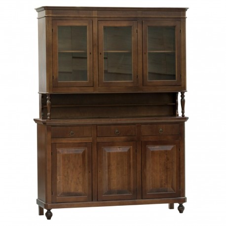 CREDENZA CLASSICA NAPOLETANA  IN LEGNO MASSELLO TINTO NOCE COMPOSTA DA ALZATA 3 ANTE VETRI  BASE 3 ANTE CHIUSE  E 3 CASSETTI