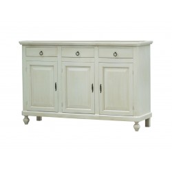 BASE CREDENZA CLASSICA NAPOLETANA  IN LEGNO MASSELLO LACCATO BIANCO DECAPEE' CON 3 ANTE CHIUSE E 3 CASSETTI
