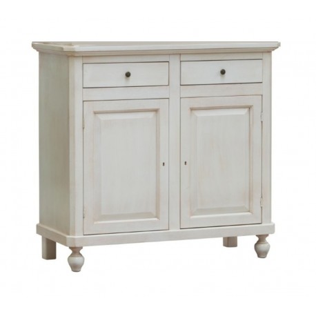BASE CREDENZA CLASSICA NAPOLETANA  IN LEGNO MASSELLO LACCATO BIANCO DECAPEE' CON 2 ANTE CHIUSE E 2 CASSETTI