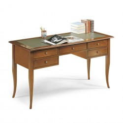 SCRIVANIA SCRITTOIO VINTAGE IN LEGNO NOCE CON PIANO RIVESTITO IN SIMILPELLE CON 5 CASSETTI