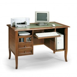 SCRIVANIA SCRITTOIO VINTAGE IN LEGNO NOCE CON PIANO RIVESTITO IN SIMILPELLE CON 5 CASSETTI