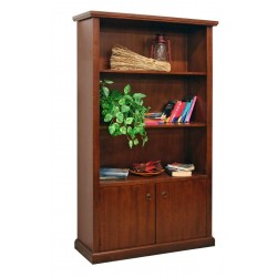 LIBRERIA CLASSICA IN LEGNO MASSELLO TINTO NOCE  STILE ARTE POVERA CON 3 RIPIANI E 2 ANTE BATTENTI