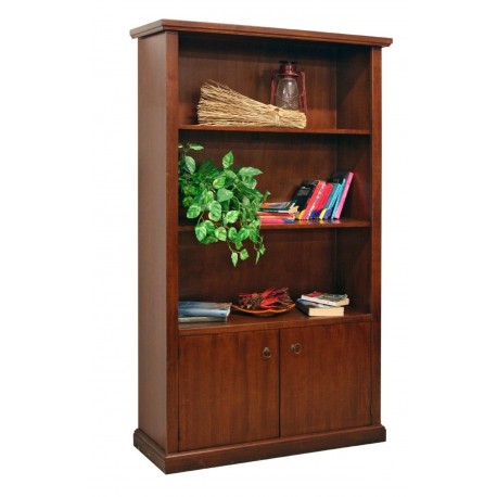 LIBRERIA CLASSICA IN LEGNO MASSELLO TINTO NOCE  STILE ARTE POVERA CON 3 RIPIANI E 2 ANTE BATTENTI