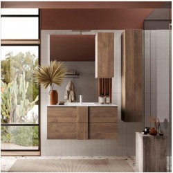 MOBILE BAGNO STAR COMPLETO DI BASE 2 CASSETTI CON LAVABO IN CERAMICA SPECCHIERA CON PENSILE INTEGRATO 1 COLONNA PENSILE A MURO