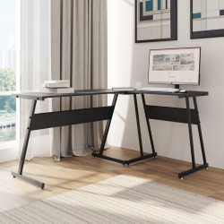 SCRIVANIA AD ANGOLO REVERSIBILE MODELLO MATTBLACK IN ACCIAIO  L.148 X P. 113  X H. 73 CON PIANO IN LAMINATO