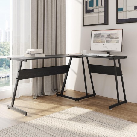 SCRIVANIA AD ANGOLO REVERSIBILE MODELLO MATTBLACK IN ACCIAIO  L.148 X P. 113  X H. 73 CON PIANO IN LAMINATO