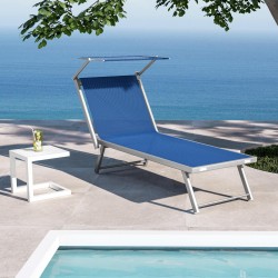 LETTINO  MARE BLU IN ALLUMINIO E TEXTILENE CON TETTO PARASOLE PER  STABILIMENTO PISCINA SDRAIO RELAX