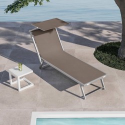 LETTINO MARE PROFESSIONALE PIEGHEVOLE IN ALLUMINIO E TEXTILENE SABBIA CON TETTO PARASOLE PER  STABILIMENTO PISCINA E RELAX