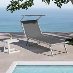 LETTINO MARE PROFESSIONALE PIEGHEVOLE IN ALLUMINIO E TEXTILENE ANTRACITE CON TETTO PARASOLE PER  STABILIMENTO PISCINA E RELAX