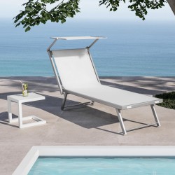 LETTINO MARE PROFESSIONALE PIEGHEVOLE IN ALLUMINIO E TEXTILENE BIANCO CON TETTO PARASOLE PER  STABILIMENTO PISCINA E RELAX