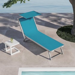 LETTINO MARE PROFESSIONALE PIEGHEVOLE IN ALLUMINIO E TEXTILENE BLU TIFFANY CON TETTO PARASOLE PER  STABILIMENTO PISCINA E RELAX