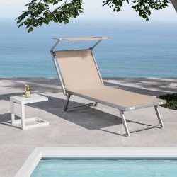 LETTINO MARE PROFESSIONALE PIEGHEVOLE IN ALLUMINIO E TEXTILENE BEIGE CON TETTO PARASOLE PER  STABILIMENTO PISCINA E RELAX
