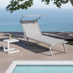 LETTINO MARE PROFESSIONALE PIEGHEVOLE IN ALLUMINIO E TEXTILENE GRIGIO CHIARO TETTO PARASOLE PER  STABILIMENTO PISCINA E RELAX