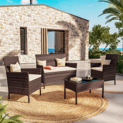 SET RELAX 4 POSTI  DA GIARDINO IN RATTAN SINTETICO MODELLO BICA IN POLIRATTAN MARRONE