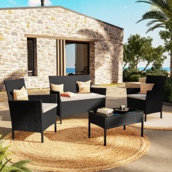 SET RELAX 4 POSTI  DA GIARDINO IN RATTAN SINTETICO MODELLO BICA IN POLIRATTAN NERO