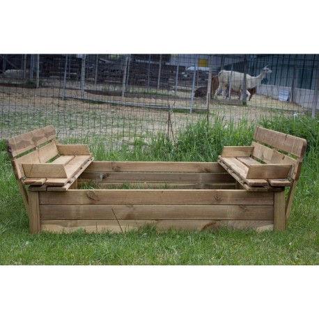 SABBIERA PER BAMBINI CON 2 PANCHINE INTEGRATE IN LEGNO DI PINO MASSELLO IMPREGNATO E TRATTATO IN AUTOCLAVE USO ESTERNO