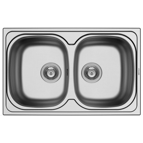 LAVELLO PYRAMIS INCASSO 2 VASCHE  IN ACCIAIO INOX SATINATO AISI 304 18/10 DA 86 X 50 CM.